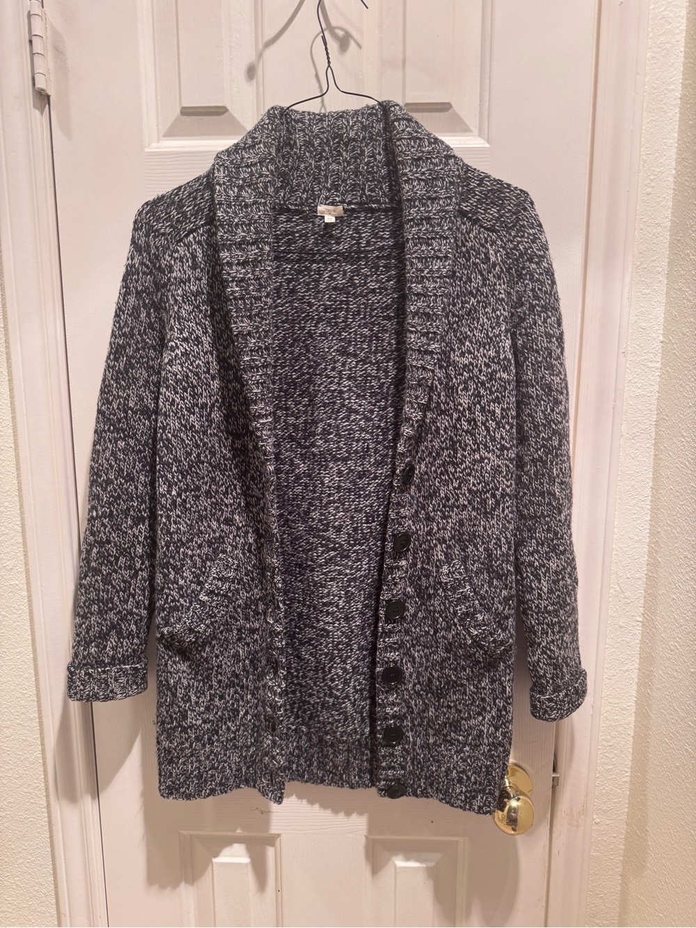 J. Crew Black & White Marled Shawl-Collar Cardigan
